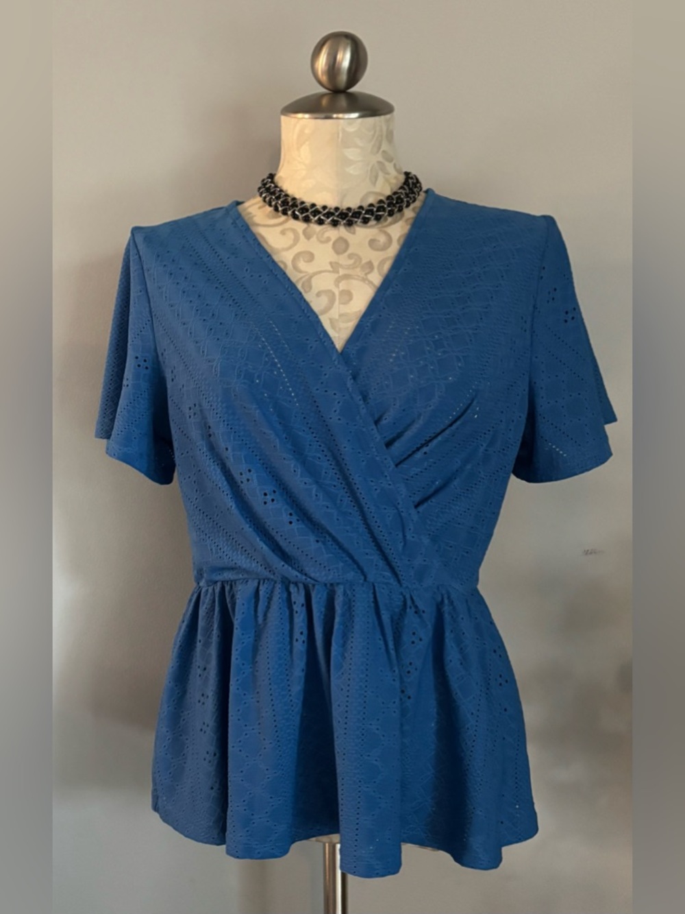 🆕 Grace Karin Blue Eyelet Wrap Peplum Top